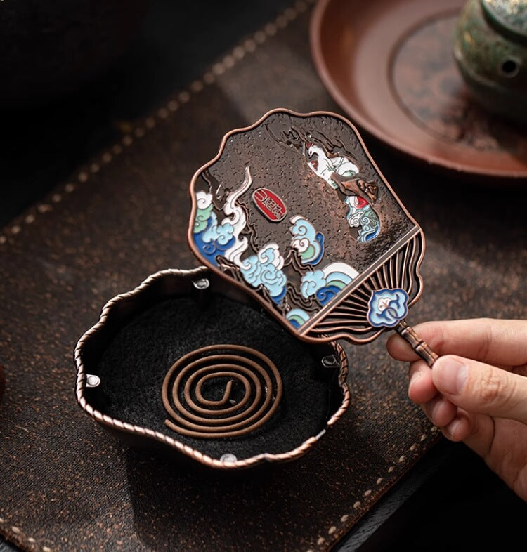 Shan Hai Jing Enamel Fan Incense Burner